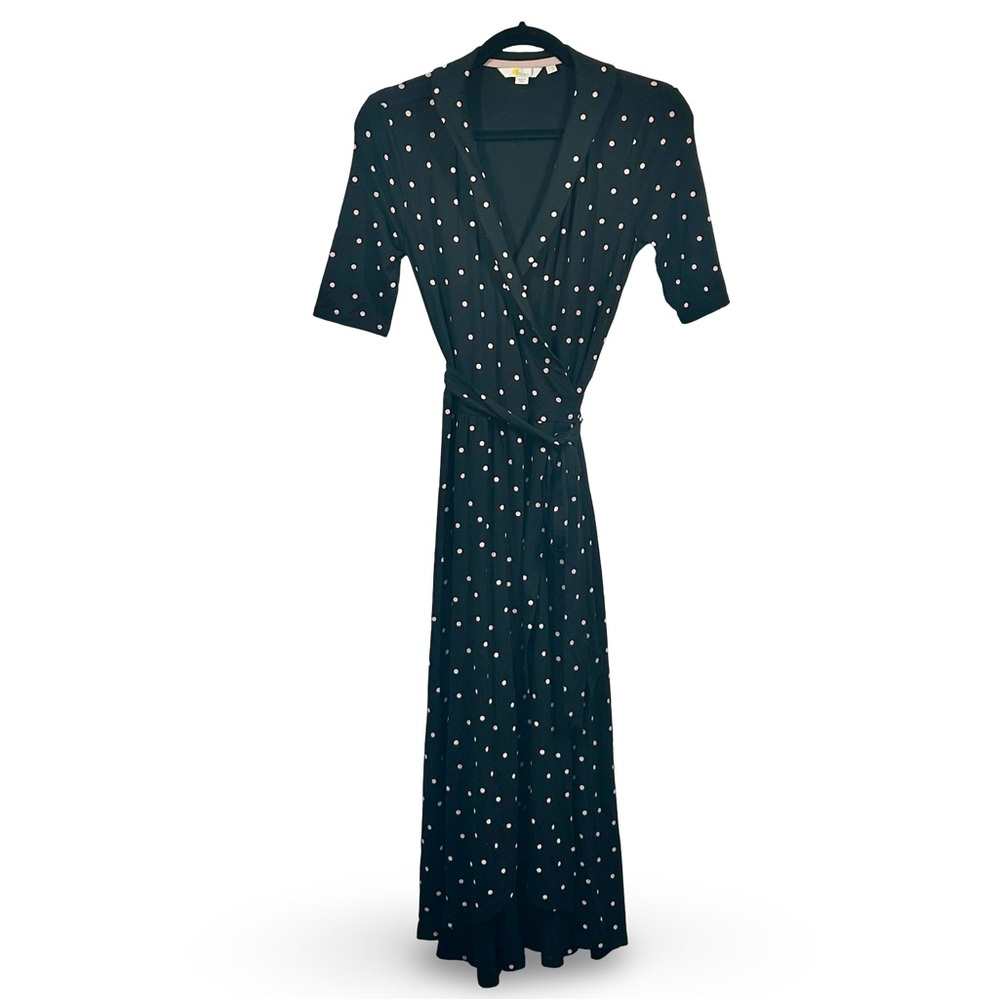 Boden Lavinia Jersey Wrap Dress US Size 2R Polka Dots Casual Stretch Viscose - Picture 3 of 6